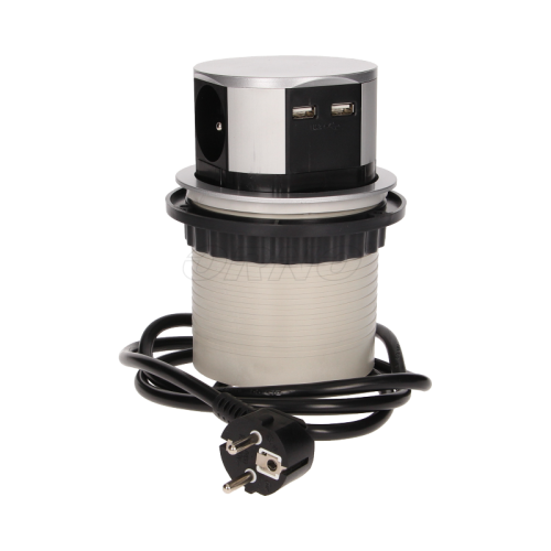 Gniazdo meblowe 3x250V AC wysuwane z blatu z ładowarką USB i przewodem 1,5m