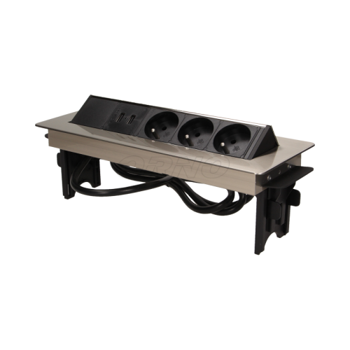 Gniazda meblowe  3x2P+Z, 2xUSB niklowana obudowa chowane w blat