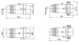 Wtyczka 3P prosta 20-25V 32A IP 67 IEC309<50V 235.3204 - SCAME