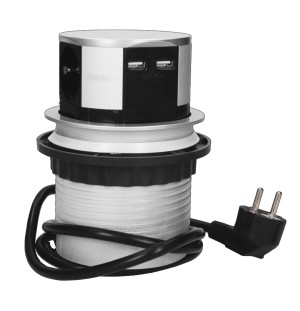 Gniazdo meblowe, wysuwane z blatu 3x250V AC z ładowarką USB i przewodem 1,5m, OR-AE-1342(GS) Schuko - ORNO POLSKA