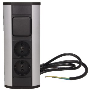 Gniazdo meblowe schuko 2x230V P+Z ORNO OR-GM-9002/B-G(GS) czarno-srebrne z wyłącznikiem - ORNO POLSKA