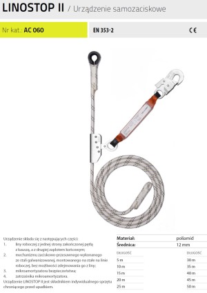 Urządzenie samozaciskowe Linostop II AC 060 do pracy w pionie - PROTEKT