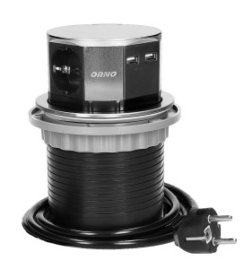 Gniazdo meblowe schuko OR-AE-1381(GS) wysuwane z blatu 3x230V 16A z 2 portami USB & przewodem 150cm ORNO - ORNO POLSKA
