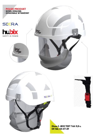 Hełm SECRA F113.OSE2 H058S pomaranczowy z osłoną twarzy kl 2- HUBIX