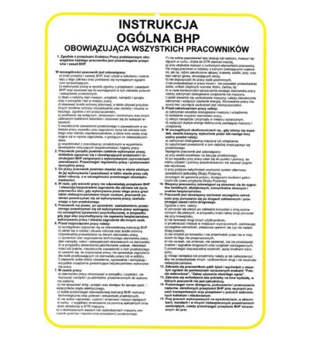 Instrukcja BHP Ogólna 25cmx35cm HUBIX K992.0108 PROSPERSKLEP