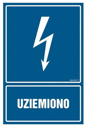 Znak na płycie PVC UZIEMIONO 210mmx148mm HUBIX K991.1301 PROSPERSKLEP