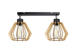 Oprawa ścienno-sufitowa E27 max. 2x60W czarna z drewnianymi kloszami ORNO ADVITI SOLIN 2P AD-LD-6383BE27D