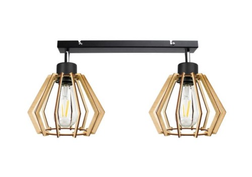 Oprawa ścienno-sufitowa E27 max. 2x60W czarna z drewnianymi kloszami ORNO ADVITI SOLIN 2P AD-LD-6383BE27D PROSPERSKLEP