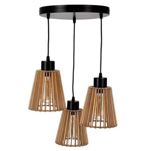 Lampa wisząca ORNO ADVITI Delos 3P AD-LD-6410BE27D E27 3x60W czarna drewno okrągła PROSPERSKLEP
