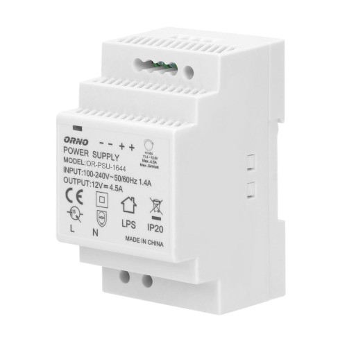 Zasilacz na szynę DIN 12V DC szerokość 3 moduły 54W ORNO OR-PSU-1644 PROSPERSKLEP