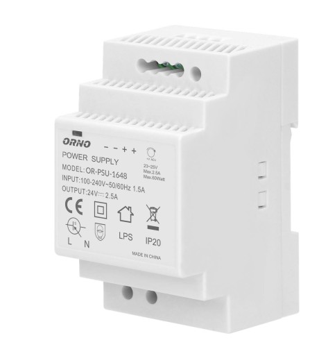 Zasilacz na szynę DIN 24V DC szerokość 3 moduły 60W ORNO OR-PSU-1648 PROSPERSKLEP