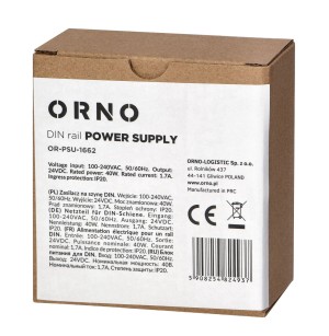 Zasilacz przemysłowy na szynę DIN 24V DC 1,7A 40W ORNO OR-PSU-1662 obudowa z tworzywa sztucznego