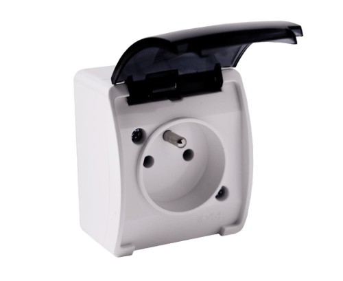 Gniazdo pojedyncze z uziemieniem typu E 2P+Z białe dymione ORNO AQUATIC OR-OE-7105/WT/10 zestaw 10 sztuk PROSPERSKLEP