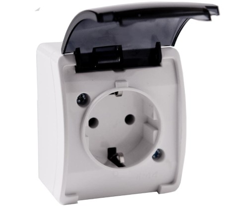 Gniazdo pojedyncze z uziemieniem typu F 2P+Z białe dymione ORNO AQUATIC Schuko OR-OE-7105(GS)/WT/10 komplet 10 sztuk PROSPERSKLEP