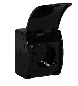 Gniazdo pojedyncze z uziemieniem typu F 2P+Z czarne ORNO AQUATIC Schuko OR-OE-7105(GS)/B/10 zestaw 10 sztuk