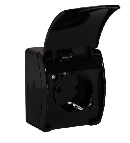 Gniazdo pojedyncze z uziemieniem typu F 2P+Z czarne ORNO AQUATIC Schuko OR-OE-7105(GS)/B/10 zestaw 10 sztuk PROSPERSKLEP