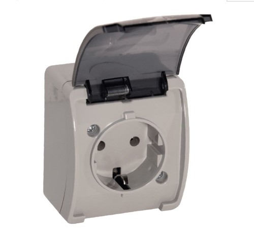 Gniazdo pojedyncze z uziemieniem typu F 2P+Z szaro-grafitowe ORNO AQUATIC Schuko OR-OE-7105(GS)/GR/10 zestaw 10 sztuk PROSPERSKLEP