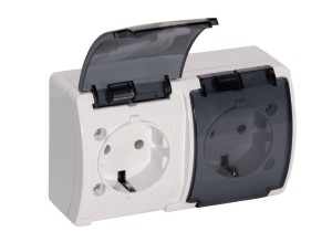 Gniazdo podwójne z uziemieniem typu F 2x2P+Z białe dymione ORNO AQUATIC Schuko OR-OE-7106(GS)/WT/10 zestaw 10 sztuk