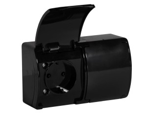 Gniazdo podwójne z uziemieniem typu F 2x2P+Z czarne ORNO AQUATIC Schuko OR-OE-7106(GS)/B/10 zestaw 10 sztuk