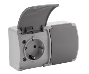 Gniazdo podwójne z uziemieniem typu F 2x2P+Z szaro-grafitowe ORNO AQUATIC Schuko OR-OE-7106(GS)/GR/10 zestaw 10 sztuk