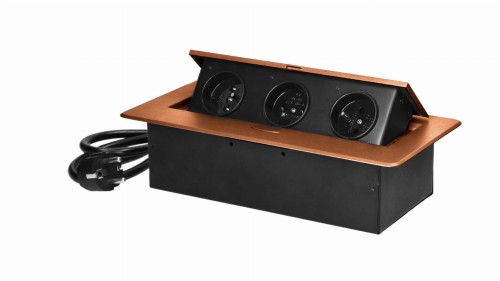 Gniazdo 3x2P+Z wpuszczane w blat z przewodem 1,5m złote