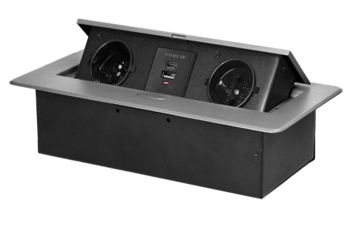 Gniazdo 2x2P+Z 2xUSB wpuszczane w blat srebrne