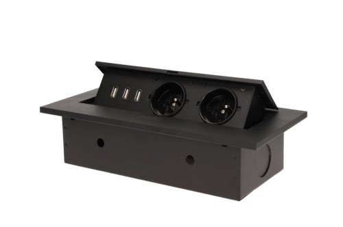 Gniazdo 2x2P+Z 3xUSB wpuszczane w blat czarne