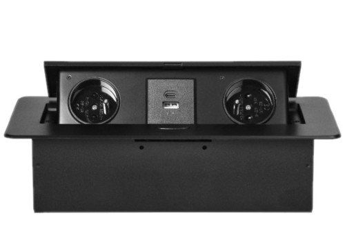 Gniazdo 2x2P+Z 2xUSB wpuszczane w blat czarne