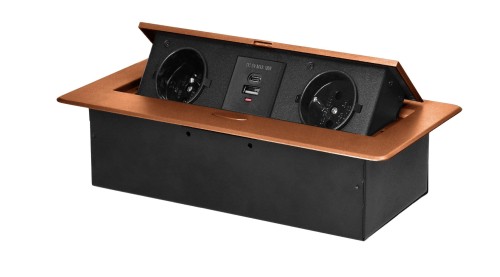 Gniazda meblowe 2x230V AC, 2xUSB wpuszczane w blat złote