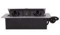 Gniazda meblowe 2x230V AC, 2xUSB z przewodem 3,0m chowane w blat srebrne