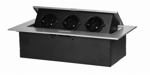 Gniazdo meblowe schuko wpuszczane w blat 3x230V srebrne