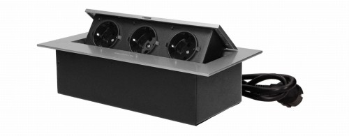 Gniazdo meblowe schuko 3x2P+Z wpuszczane w blat z przewodem 1,5m srebrne