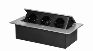 Gniazdo schuko 3x2P+Z meblowe wpuszczane w blat srebrne