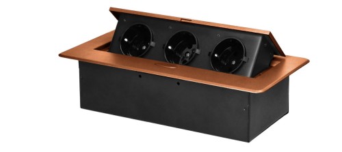 Gniazdo schuko 3x2P+Z meblowe wpuszczane w blat złote