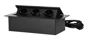 Gniazdo meblowe schuko 3x2P+Z wpuszczane w blat z przewodem 1,5m czarne