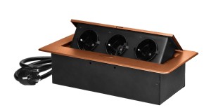 Gniazdo meblowe schuko 3x2P+Z wpuszczane w blat z przewodem 1,5m złote