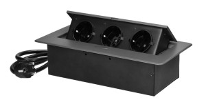 Gniazdo meblowe schuko 3x2P+Z wpuszczane w blat z przewodem 1,5m grafitowe