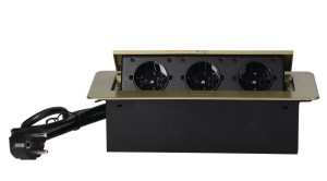 Gniazdo meblowe schuko 3x2P+Z wpuszczane w blat z przewodem 1,5m mosiężne