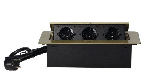 Gniazdo meblowe schuko 3x2P+Z wpuszczane w blat z przewodem 1,5m mosiężne