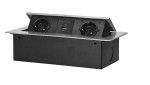 Gniazda meblowe schuko 2x2P+Z, 2xUSB wpuszczane w blat srebrne