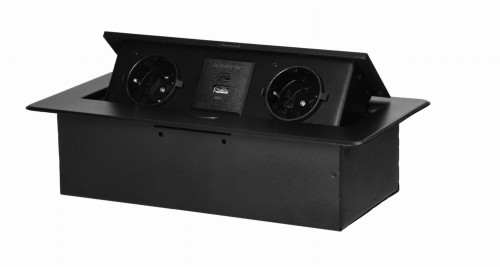 Gniazda meblowe schuko 2x2P+Z, 2xUSB wpuszczane w blat czarne