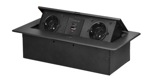 Gniazda meblowe schuko 2x2P+Z, 2xUSB wpuszczane w blat grafit