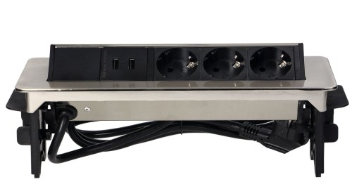 Gniazda meblowe schuko 3x2P+Z, 2xUSB wpuszczane w blat niklowane