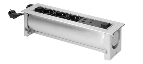 Gniazdo meblowe schuko 3x2P+Z 2xNET HDMI z elektrycznym otwieraniem