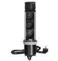 Gniazdo meblowe ⌀6cm 3x250V AC wysuwane z blatu z ładowarką USB przewodem 1,5m
