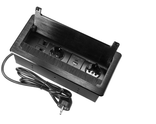 Gniazdo meblowe 2x2P+Z schuko 2x USB 2xNET i przewodem 1,5m