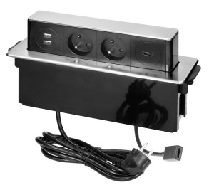Gniazdo meblowe wysuwane z blatu 2x2P+Z 2xUSB HDMI INOX