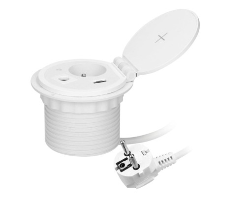 Gniazdo meblowe 1P+Z 2xUSB z ładowarką indukcyjną wpuszczane w blat