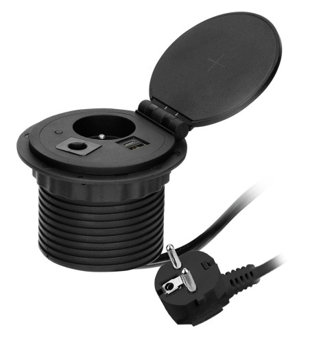 Gniazdo meblowe 1P+Z 2xUSB z ładowarką indukcyjną wpuszczane w blat