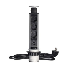 Gniazdo meblowe 3x2P+Z schuko z ładowarka USB i blokadą wysuwane z blatu
